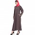 Designer embroidery abaya with bell sleeves- Plum Brown